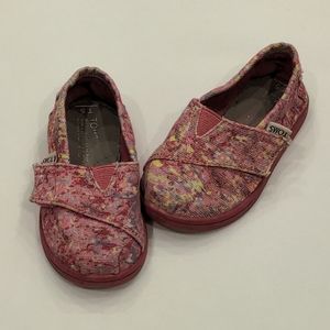 Toddler sz 5 girls pink multi color splatter cotton canvas toms shoes